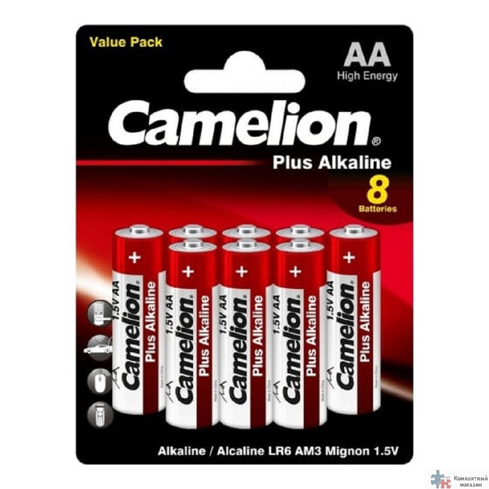 Camelion Plus Alkaline BL8 LR6 (LR6-BP5+3, батарейка,1.5В) (8 шт. в уп-ке)