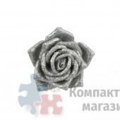 Украшение новогоднее Роза на клипсе 6х8 см серебро