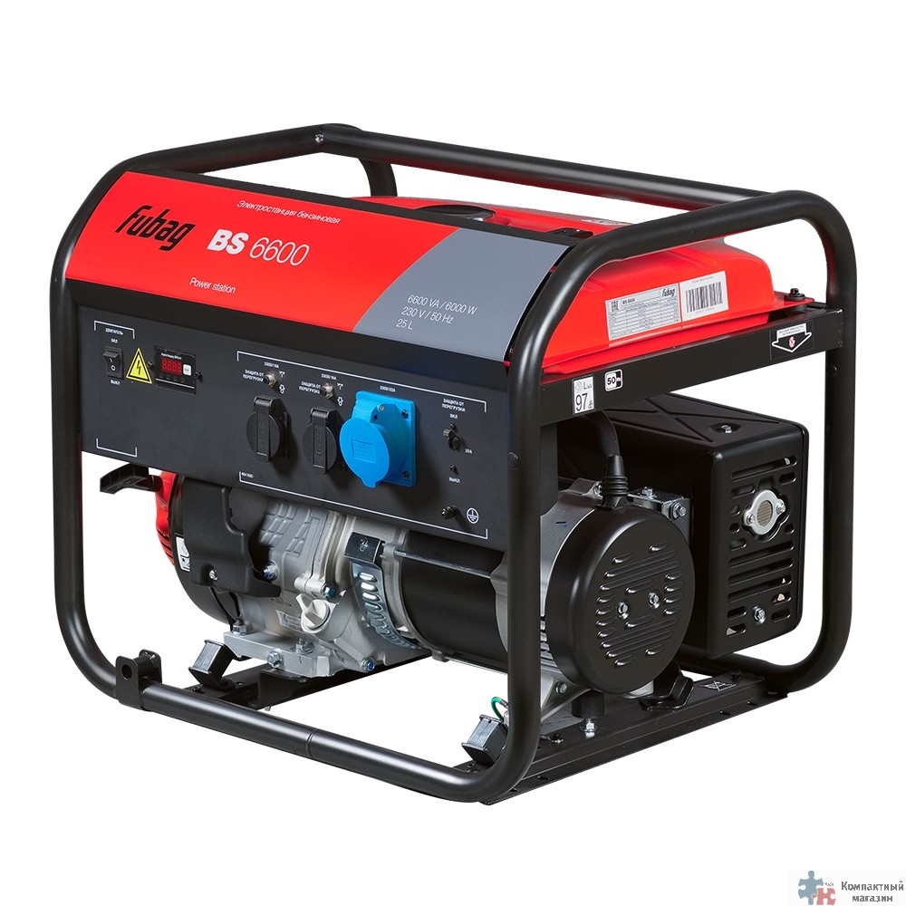 FUBAG BS 6600 Электростанция бензиновая [641690/646280] { 6.6 кВа/6.0 кВт, 230 В, 420 объем см3, 8,0/10,9 кВт, л.с., 78 дБ 7м, Время работы 3/4 нагрузки 9.5ч, 25 л бак, 79.6 кг}