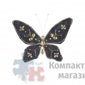 Бабочка со стразами черная 16*20*1 см на клипсе
