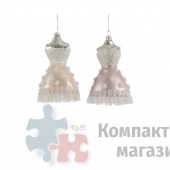 Подвеска на елку платье 2 вида 8*6*12см розовое/кремовое