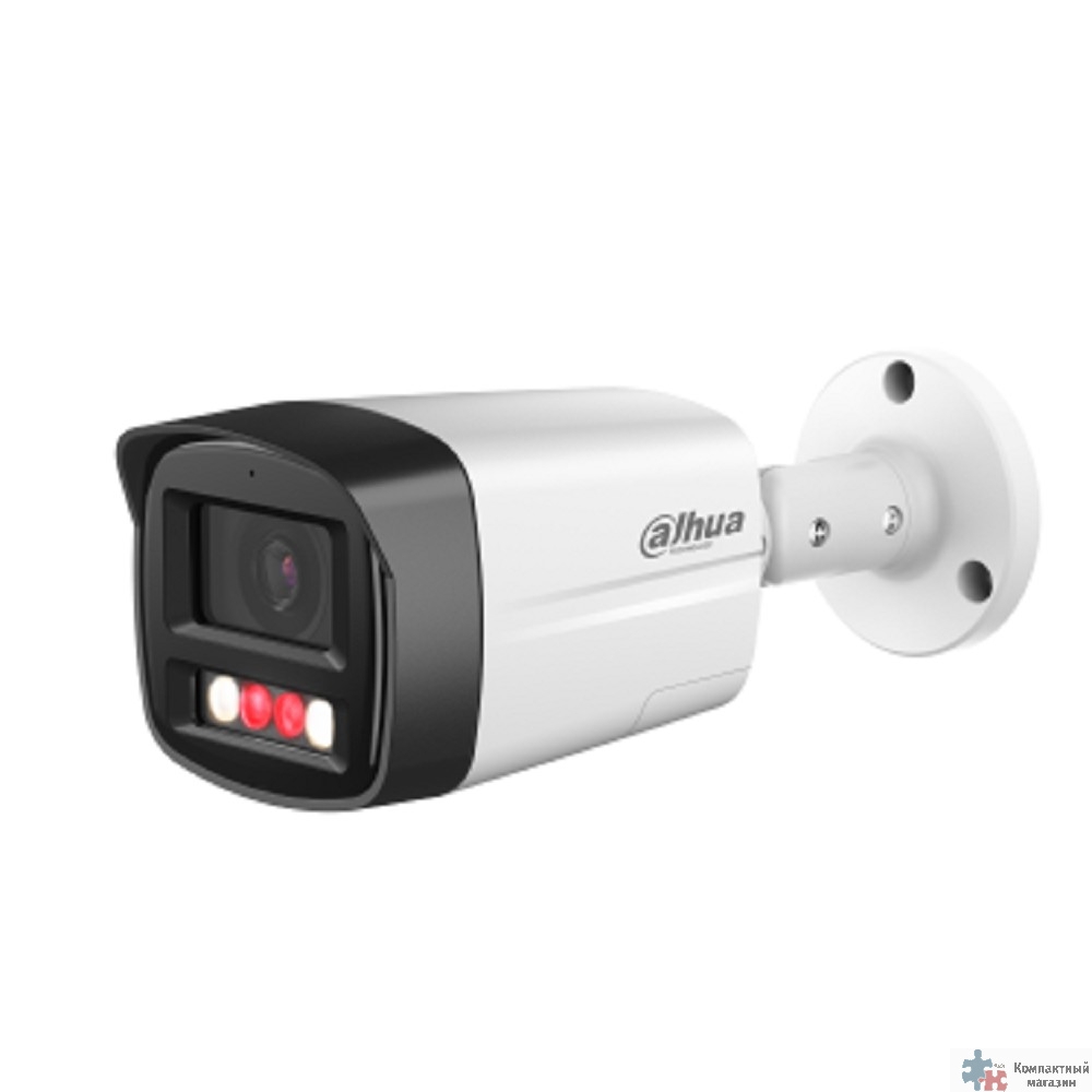 DAHUA DH-IPC-HFW2449TLP-S-PV-0360B Уличная цилиндрическая IP-видеокамера SmartDualLight 4Мп, 1/2.9” CMOS, объектив 3.6мм, видеоаналитика, микрофон+динамик, ИК 30м, LED 30м, IP67, металл
