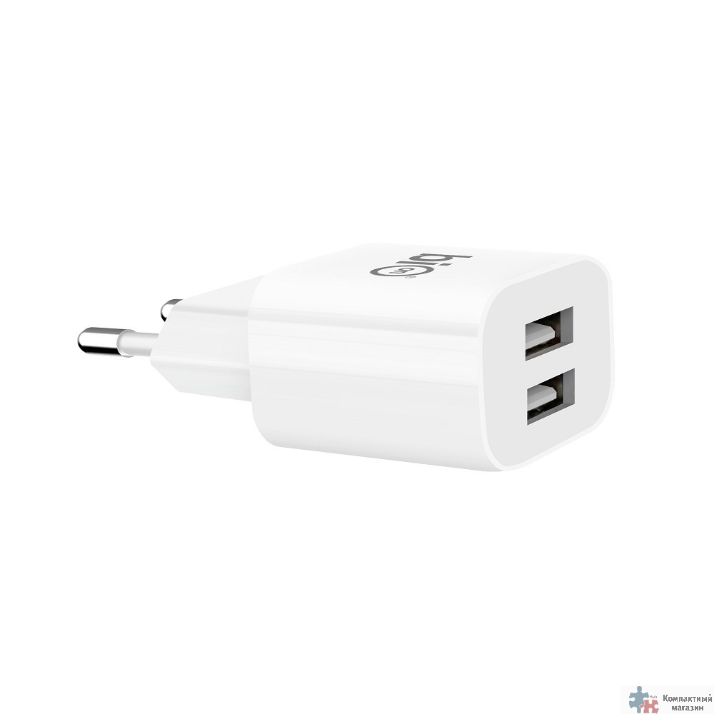 Bion Сетевое Зарядное Устройство, 2*USB-A, 10 Вт, белый [BXP-ADP-2A-10W]