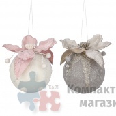 Украшение новогоднее Пуансеттия на шаре 13*11*9 см белая/серая 2 вида