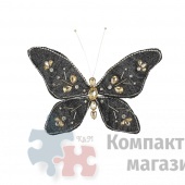 Бабочка со стразами черная 19*24*1 см на клипсе
