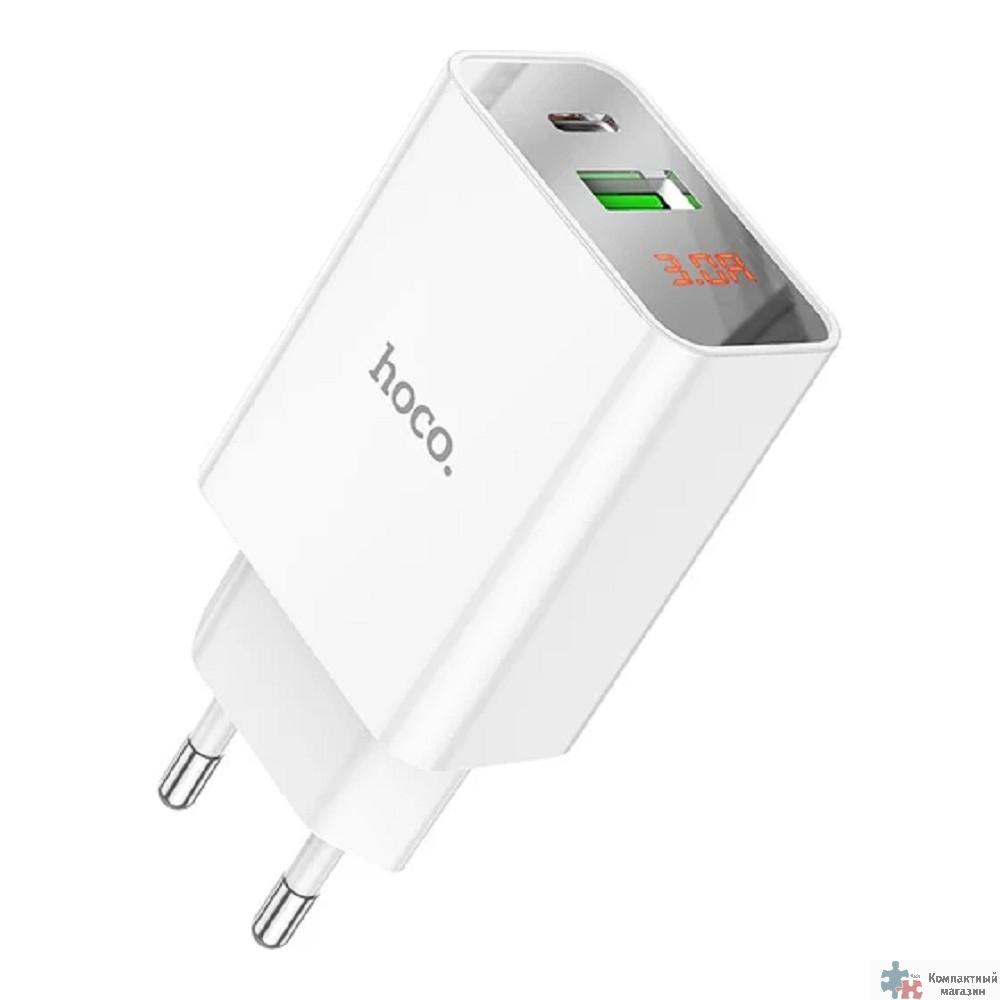 HOCO Зарядное устройство с дисплеем Hoco 18Вт, 3А, QC3.0/PD, 1xUSB, 1XType-C, C100A, белый, коробка