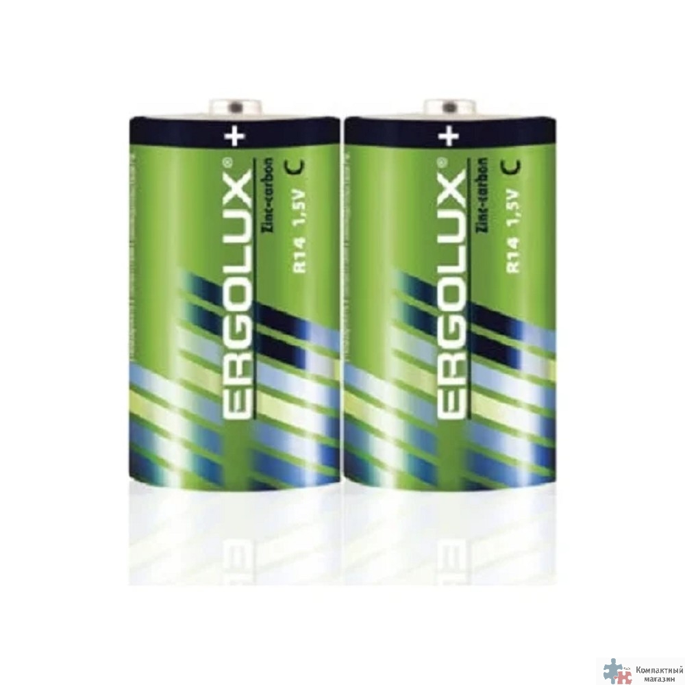 Ergolux R14  SR2 (R14SR2, батарейка,1.5В)(2 шт. в уп-ке)