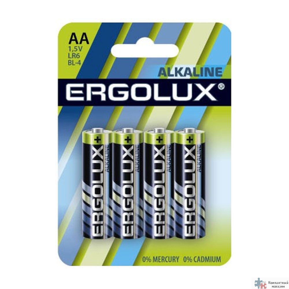 Ergolux  LR6 Alkaline BL-4 (LR6 BL-4, батарейка,1.5В) (4 шт. в уп-ке)