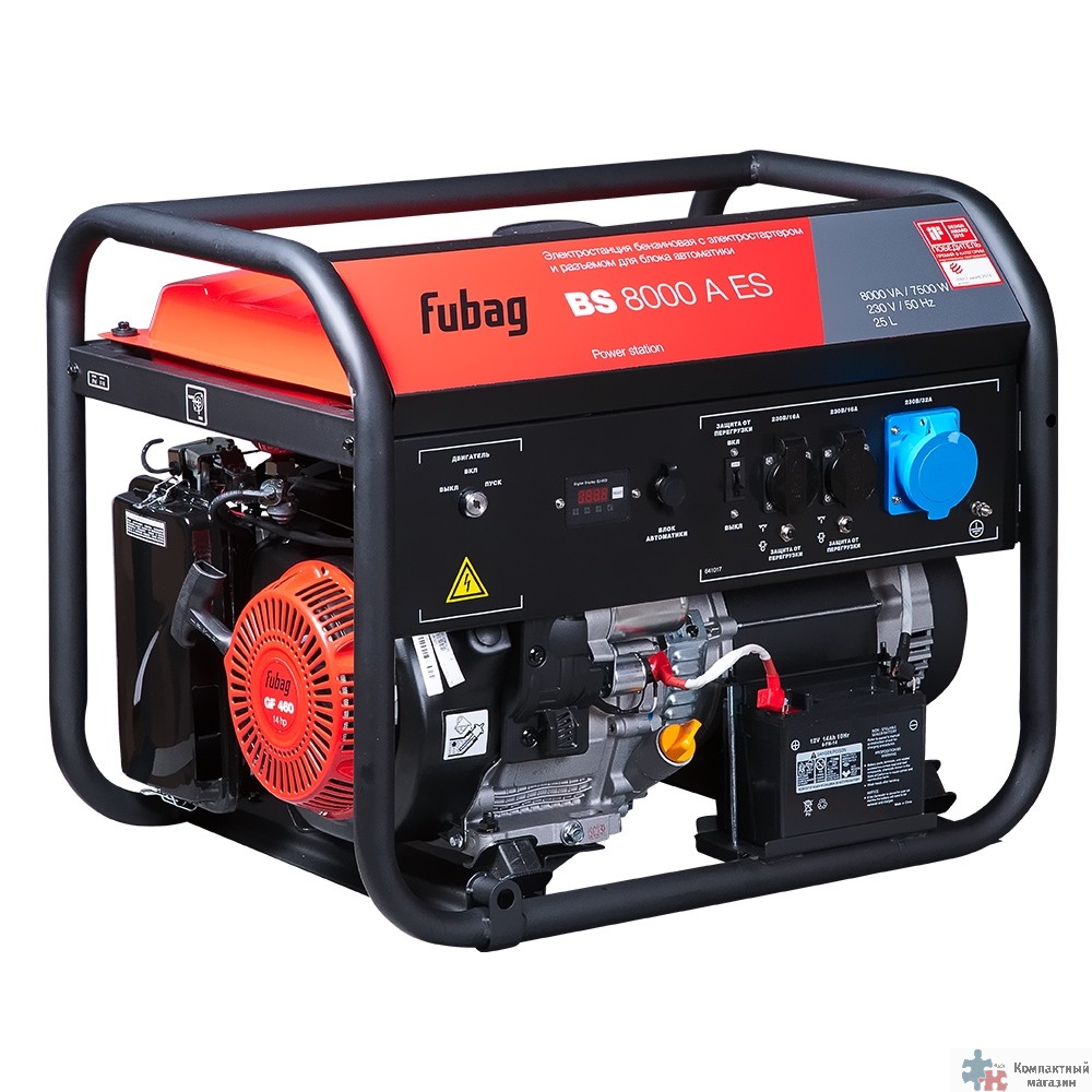 FUBAG BS 8000 A ES [641017/641091] { Мах мощность, (LTP), 8 кВА, 29.5 А, Длительная мощность (COP), 7.5 кВт 25 бака л, объем 459 см?, мощность 10,29/14 кВт/л.с., 230 В, ? 84 дБ (7 м), 92 Вес, кг }