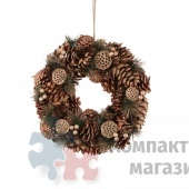 Венок новогодний из натуральных материалов 8,5х34 см золото