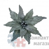 Украшение новогоднее Пуансеттия на клипсе  30 см серебро