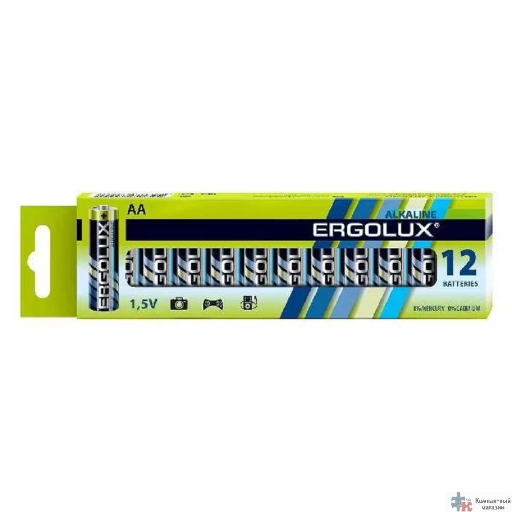 Ergolux  LR6 Alkaline BP-12 (LR6 BP-12, батарейка,1.5В) (12 шт. в уп-ке)