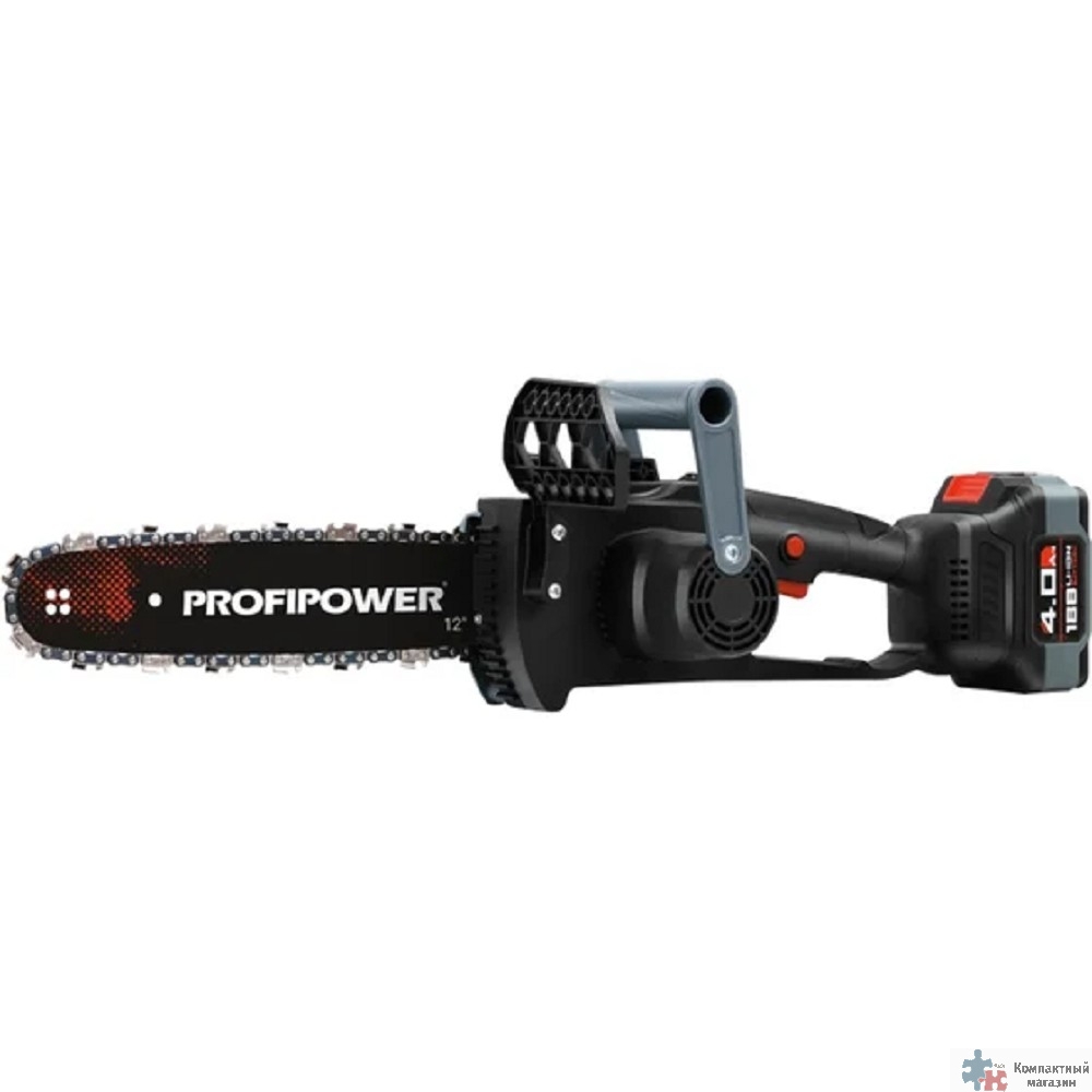 Аккумуляторная бесщеточная цепная пила PROFIPOWER MKDUC-18V (20В,Li-ion-1шт, 4.0Ач, шина 12", 0-4000об/мин, цепь 3/8, 45 звеньев, З/У, в коробке) [E0114M1]