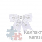Бант белый со стразами 18*18*1 см на клипсе