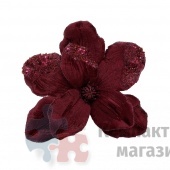 Украшение новогоднее Магнолия на клипсе 20х23 см бордо